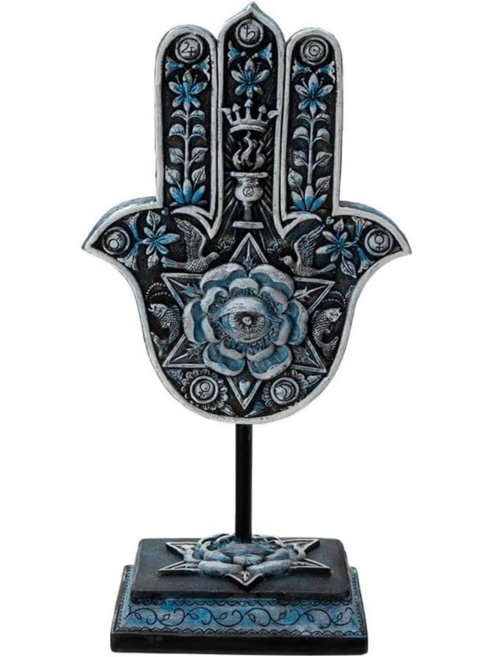 Mystical Hamsa Hand Statue - Spiritual Protection Symbol with Floral Accents for